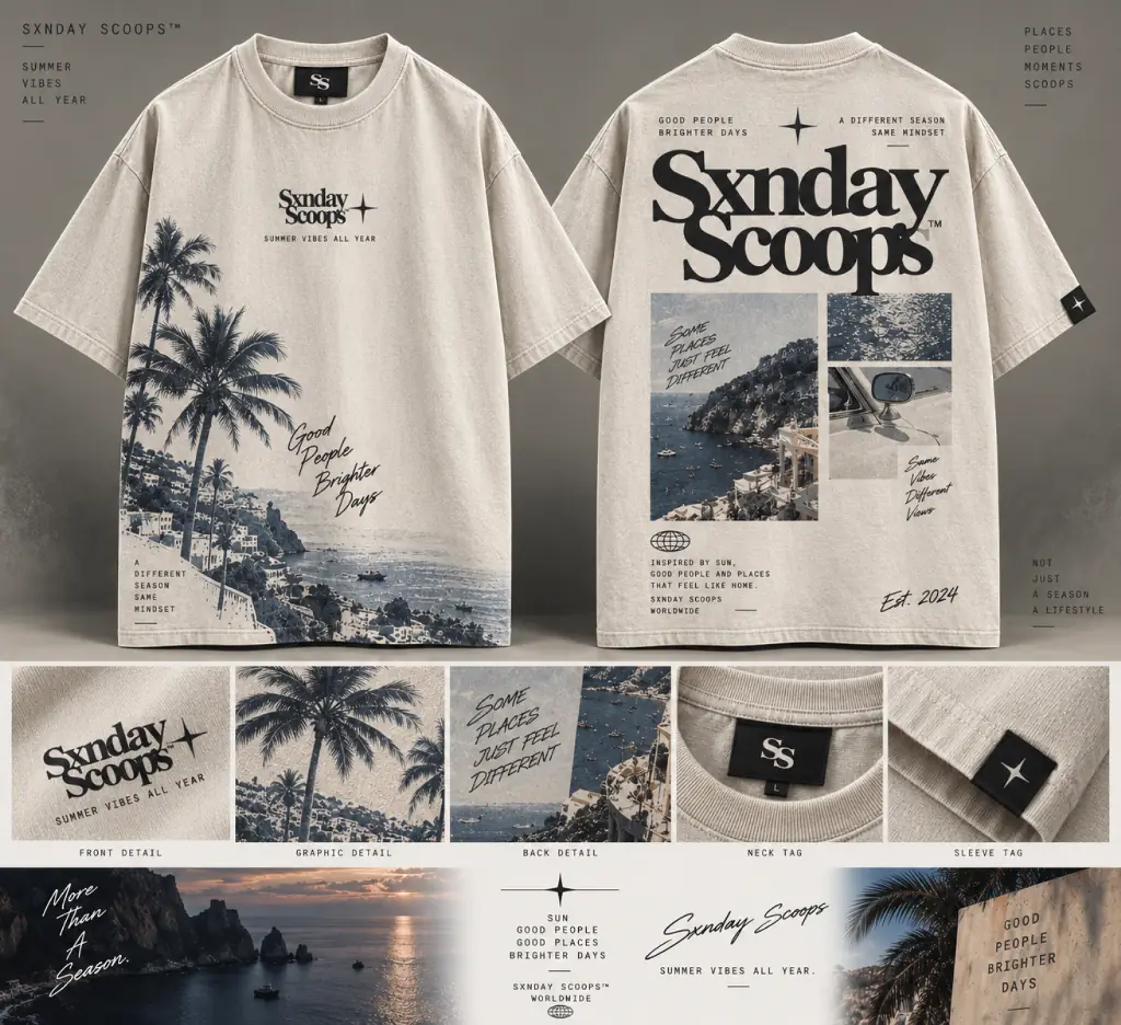 SXNDAY SCOOPS Coastal Chalk Tee, front and back